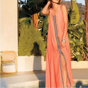 Evereve Coral Maxi Dress with Black and White Accents